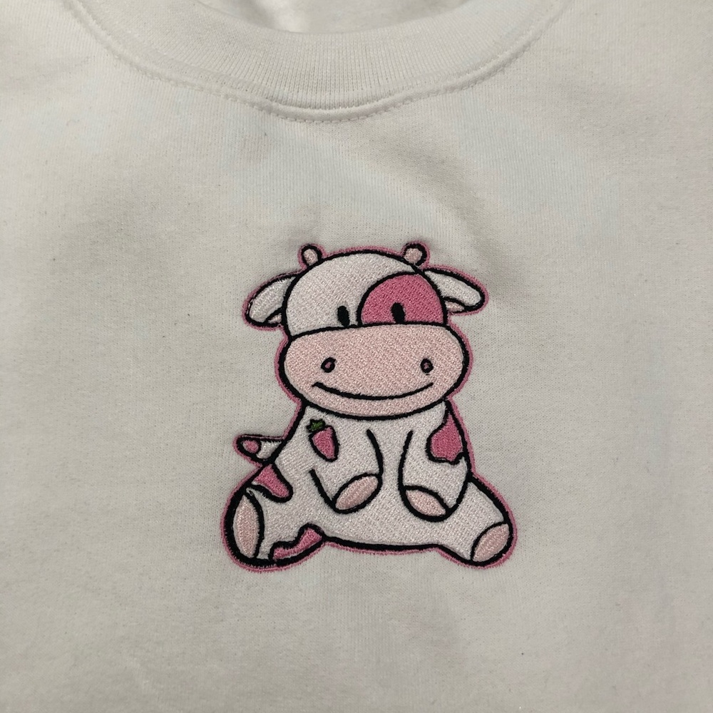 Strawberry Cow Embroidered Crewneck